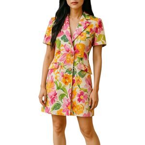 Rickie Freeman for Teri Jon women’s size 6 linen floral double breasted dress